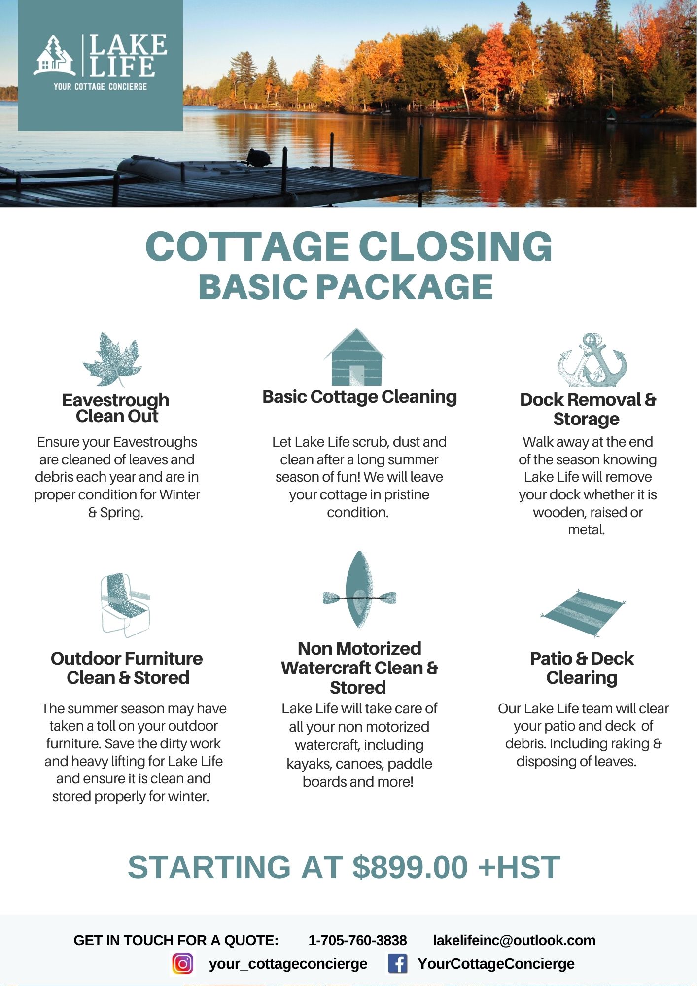 A flyer listing of Lakelife's basic closing packages.